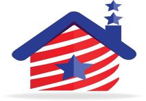 American patriotic house with striped flag logo icon vector