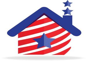 American patriotic house with striped flag logo icon vector